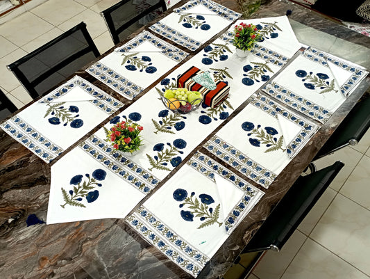 Blue-Mughal-Buta-Printed-Cotton-Table-Mat-Set