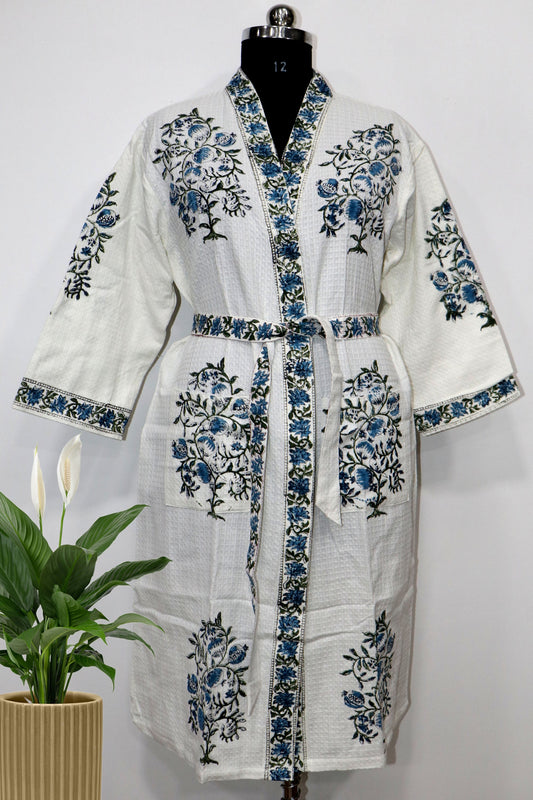 Blue-Pomegranate-Print-Hand-Block-Printed-Waffle-Bathrobe
