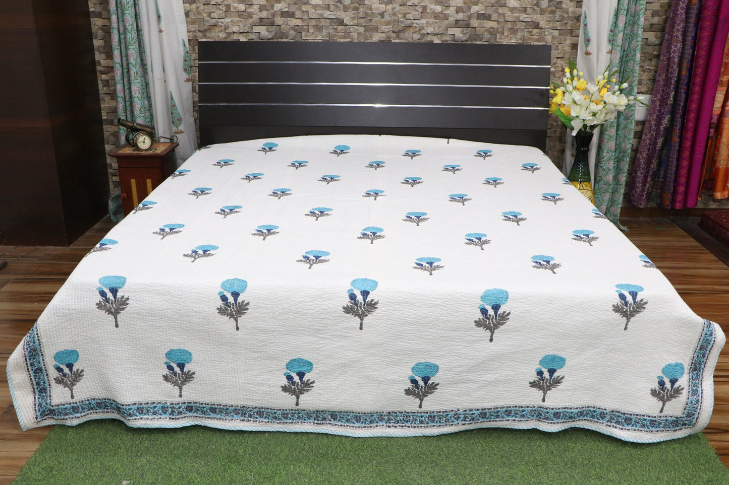 Firozi-Marigold-Print-Quilted-Bedcover