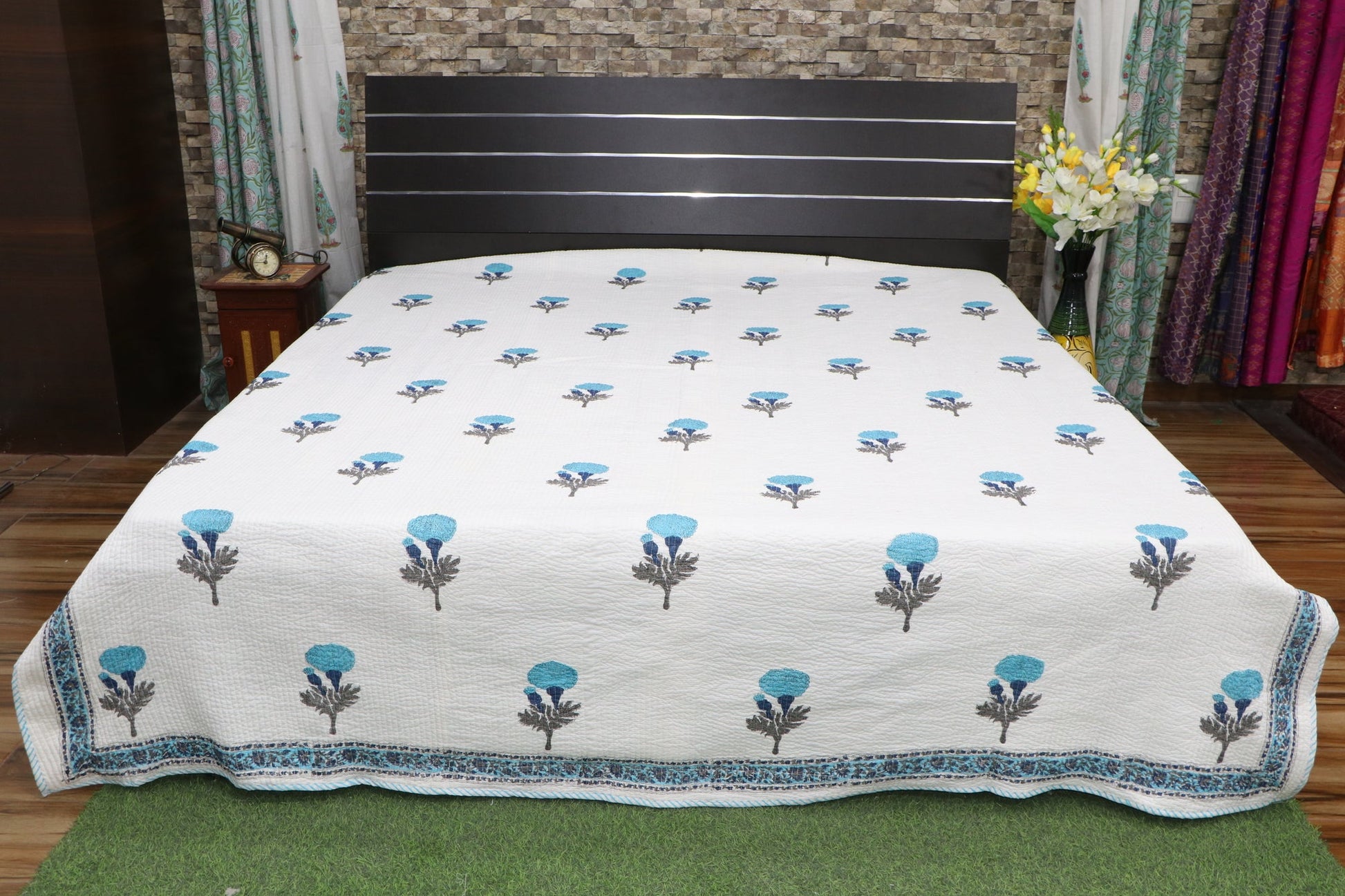 Firozi-Marigold-Print-Quilted-Bedcover