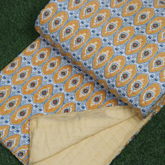 Hand-Block-Yellow-Cavity-Printed-Handmade-Kantha-Quilt