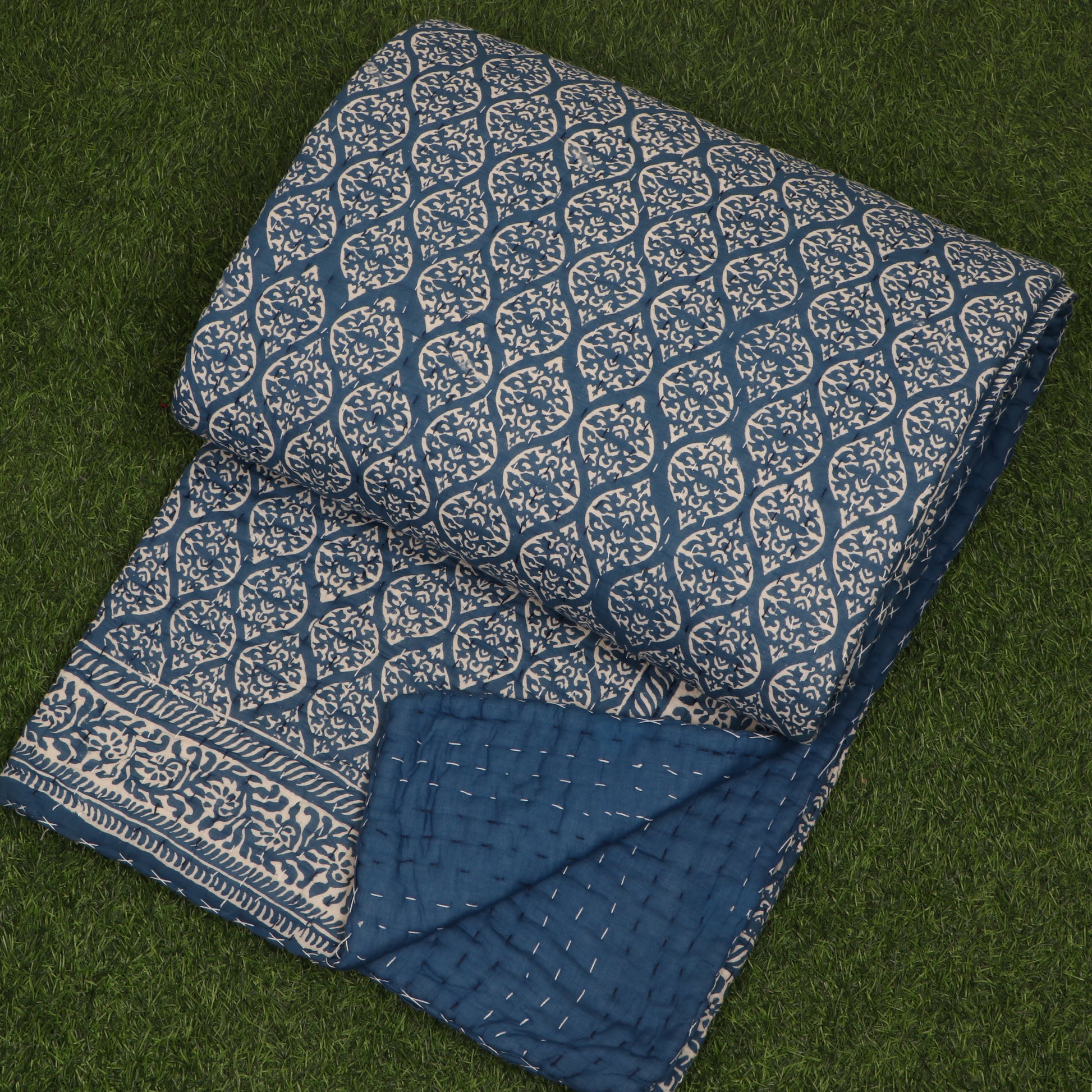 Indigo-Jungla-Hand-Block-Print-Handmade-Kantha-Quilt