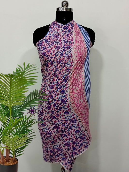 Multicolour-Flower-Hand-Block-Printed-Cotton-Sarong
