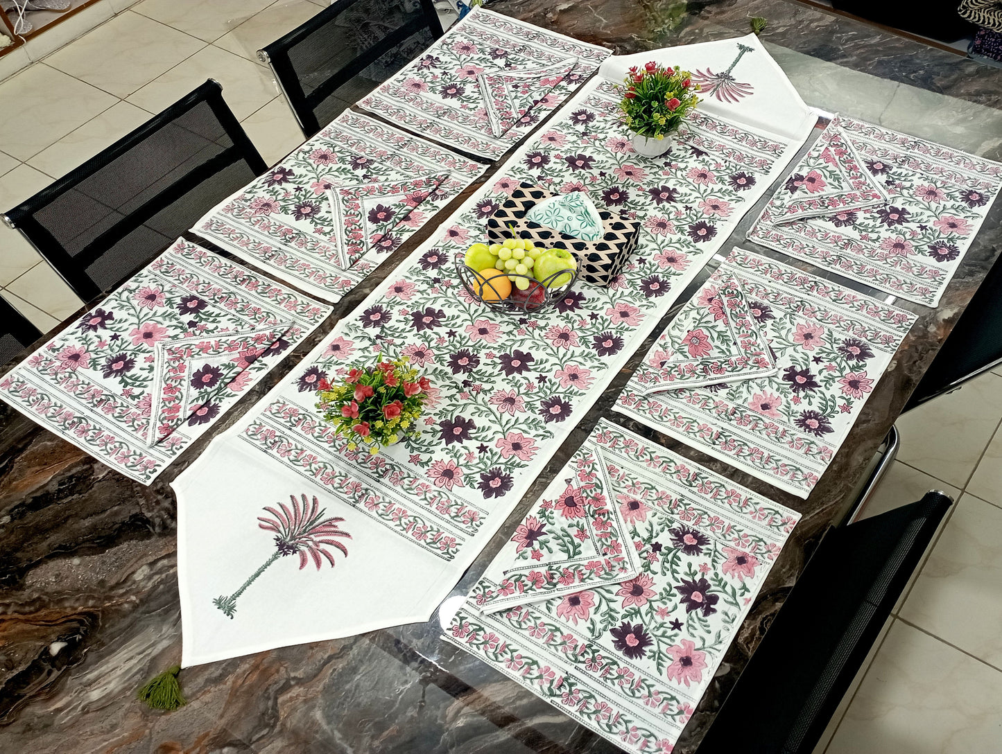 Palm-Tree-Floral-Jaal-Printed-Cotton-Mat-Set