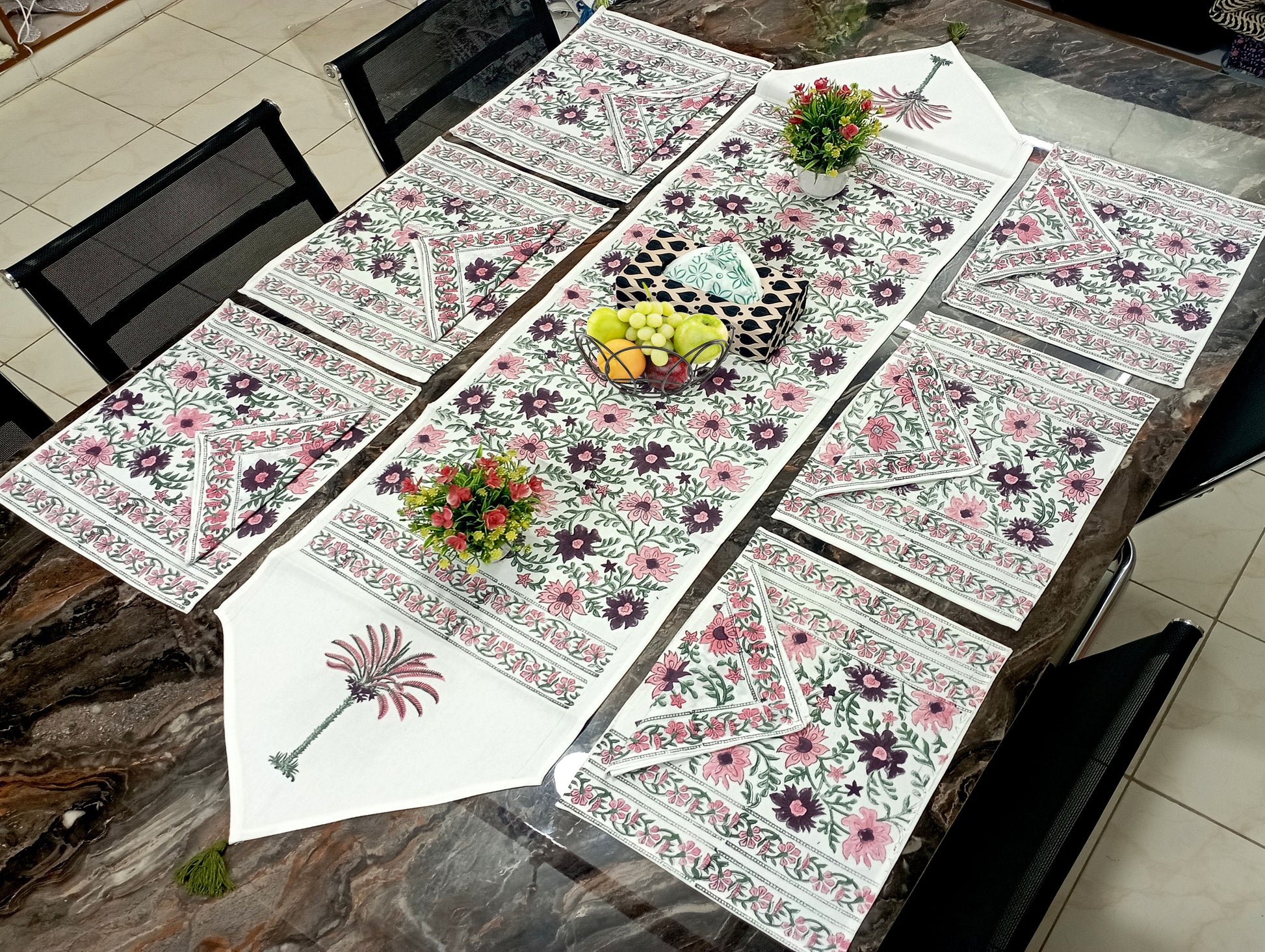 Palm-Tree-Floral-Jaal-Printed-Cotton-Mat-Set