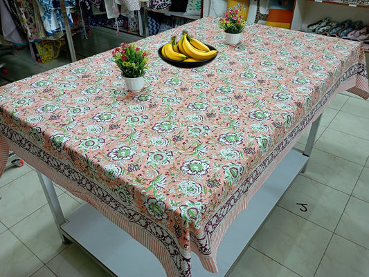 Peach-Colour-Floral-Jaal-Print-Hand-Block-Printed-Cotton-Table-Cover