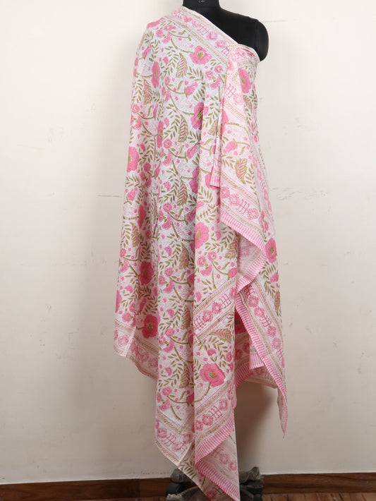 Pink-Flower-Print-Hand-Block-Printed-Cotton-Dupatta