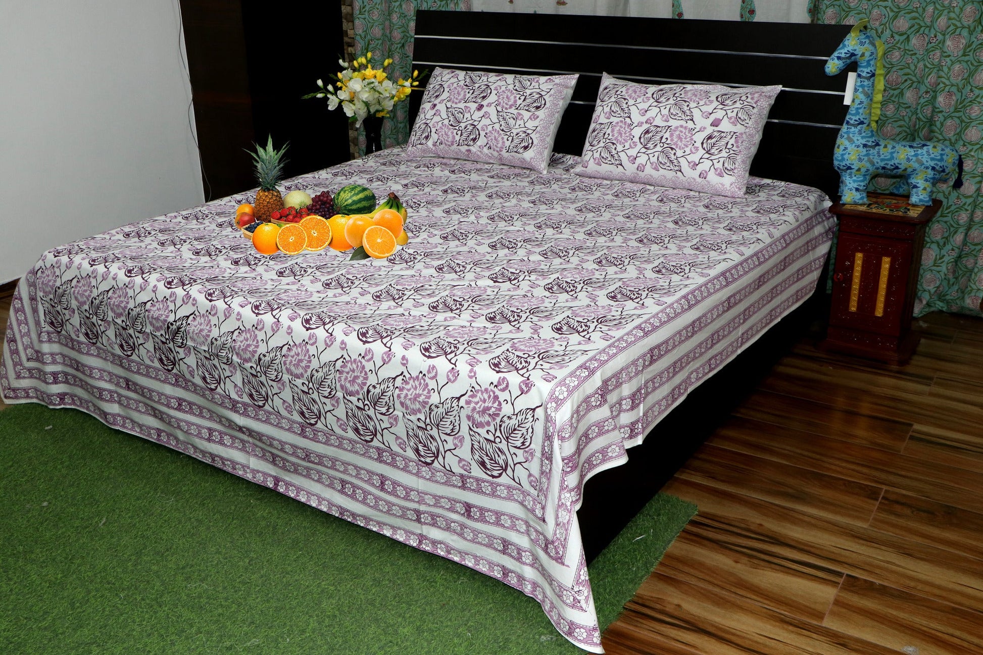 Red-Leaf-Floral-Hand-Block-Prnted-Cotton-Bedsheet
