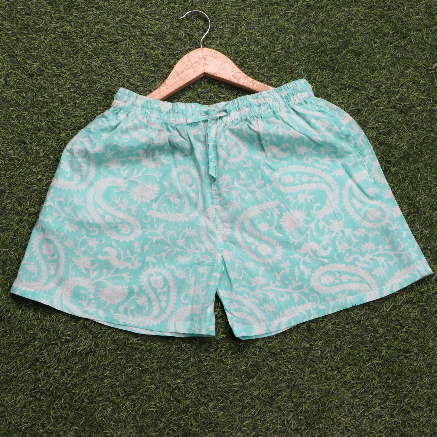 Beautiful-Green-Paisley-Printed-Cotton-Shorts
