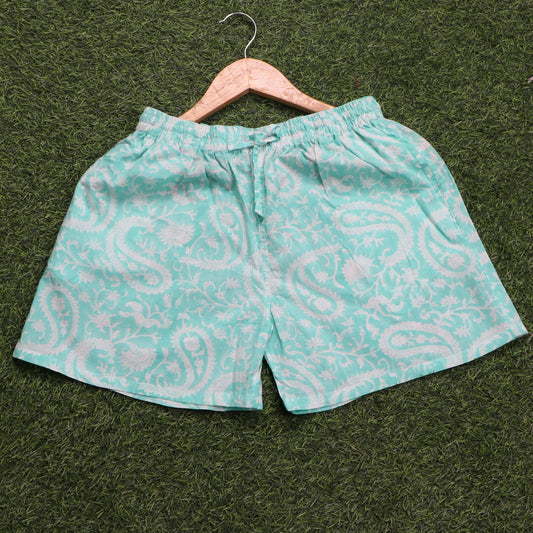 Beautiful-Green-Paisley-Printed-Cotton-Shorts