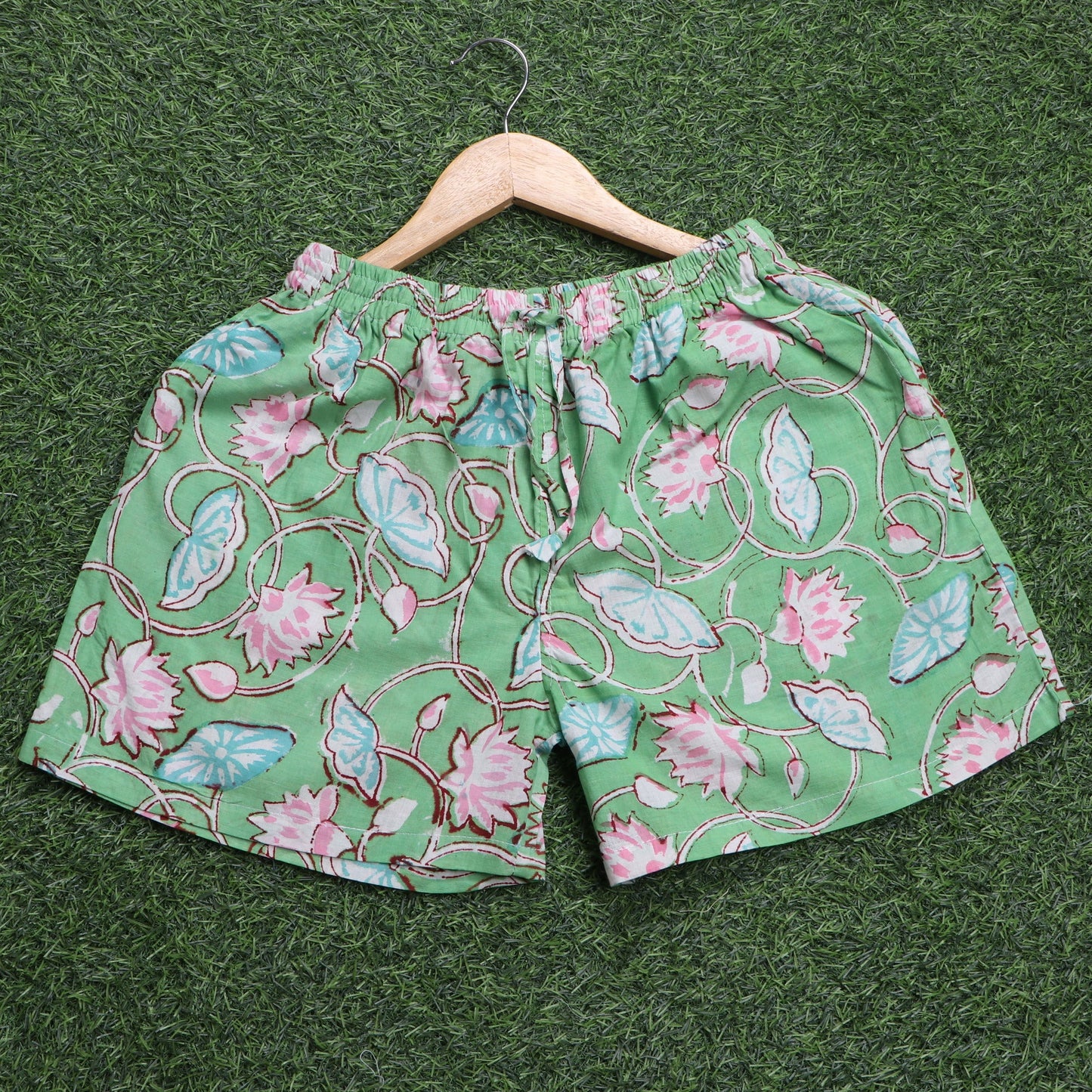 Curry-Floral-Printed-Cotton-Shorts