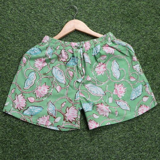 Curry-Floral-Printed-Cotton-Shorts
