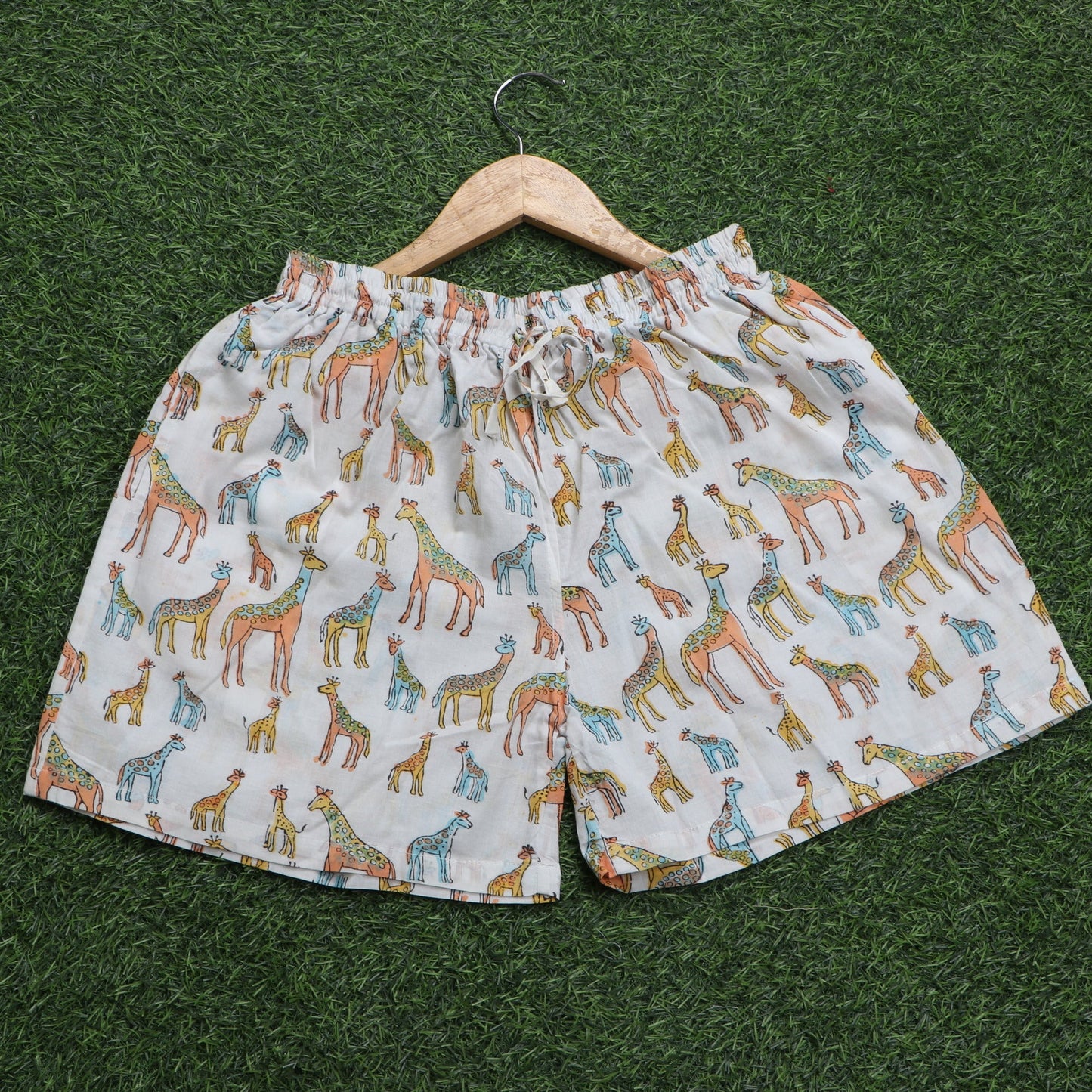 Hand-Block-Ziraffe-Printed-Cotton-Shorts
