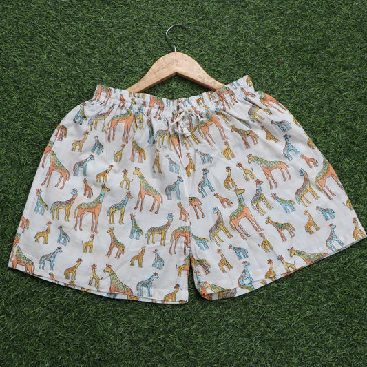 Hand-Block-Ziraffe-Printed-Cotton-Shorts