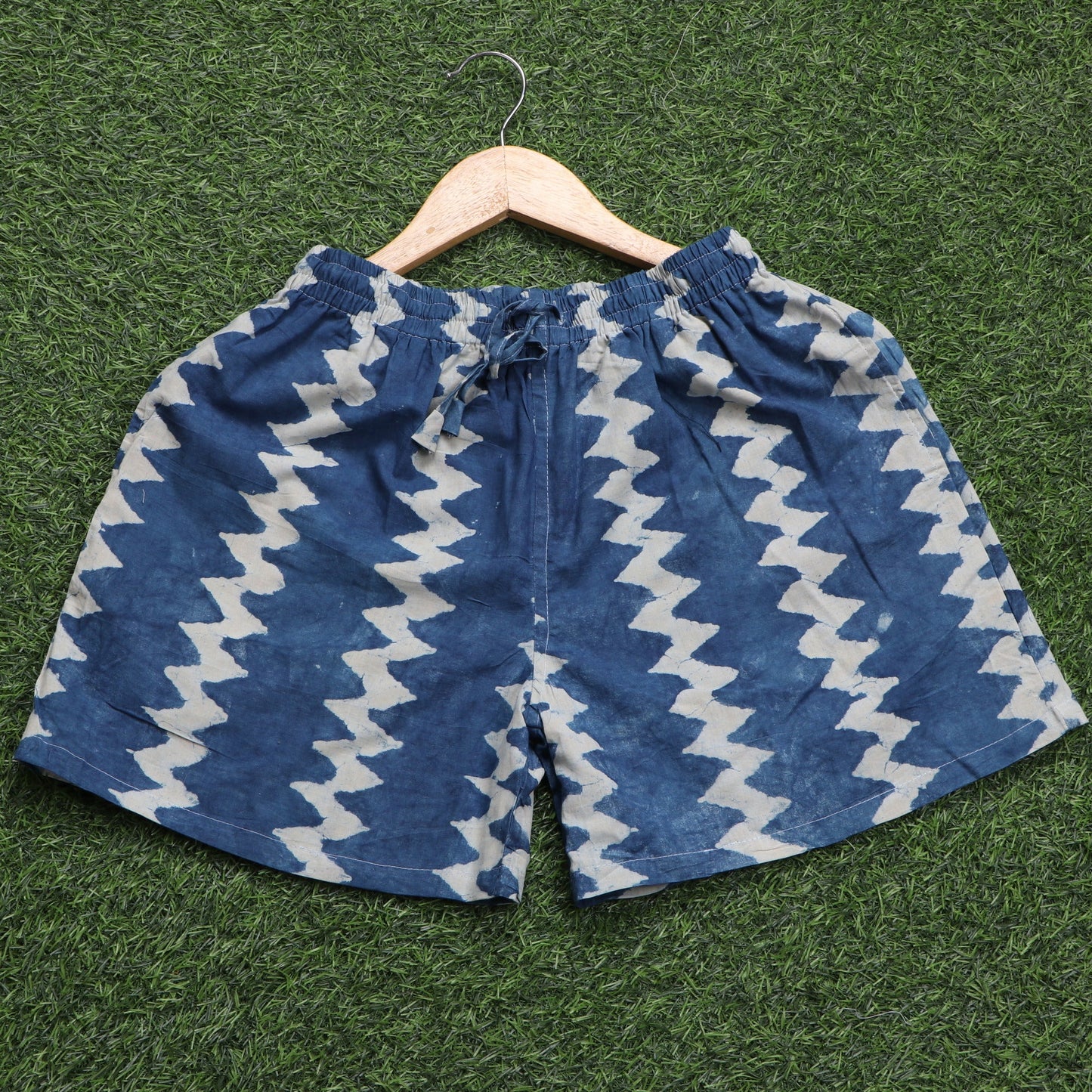 Indigo-Zigzag-Printed-Cotton-Shorts