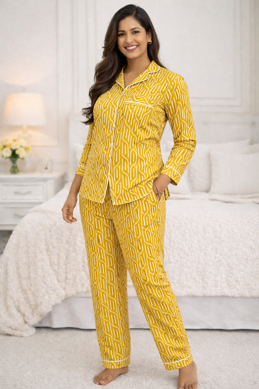 Beautiful Yellow Summer Special Lady Night Suit By Meera Prints