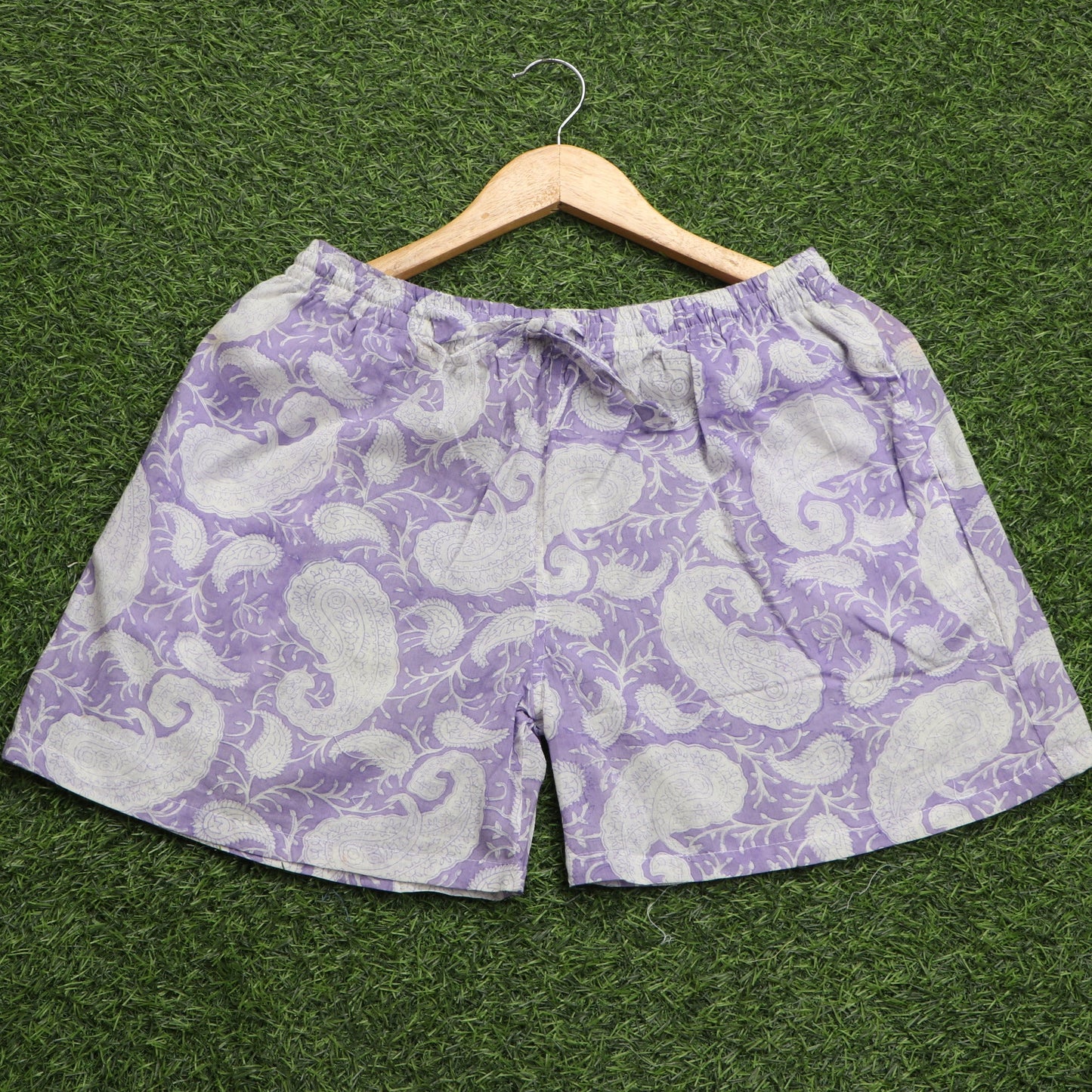 Purple-Paisley-Printed-Cotton-Shorts