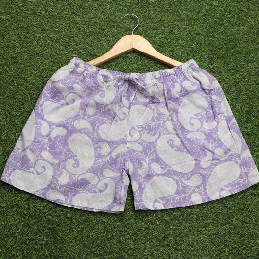 Purple-Paisley-Printed-Cotton-Shorts